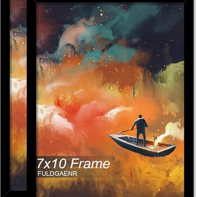 FULDGAENR 7x10 Picture Frame Set of 2, Black Frames for 7 x 10 Inch Photo Poster Certificate, High Transparency Wall/Tabletop Frame with Horizontal Vertical Display (2 Pack | Black | 7"x10")