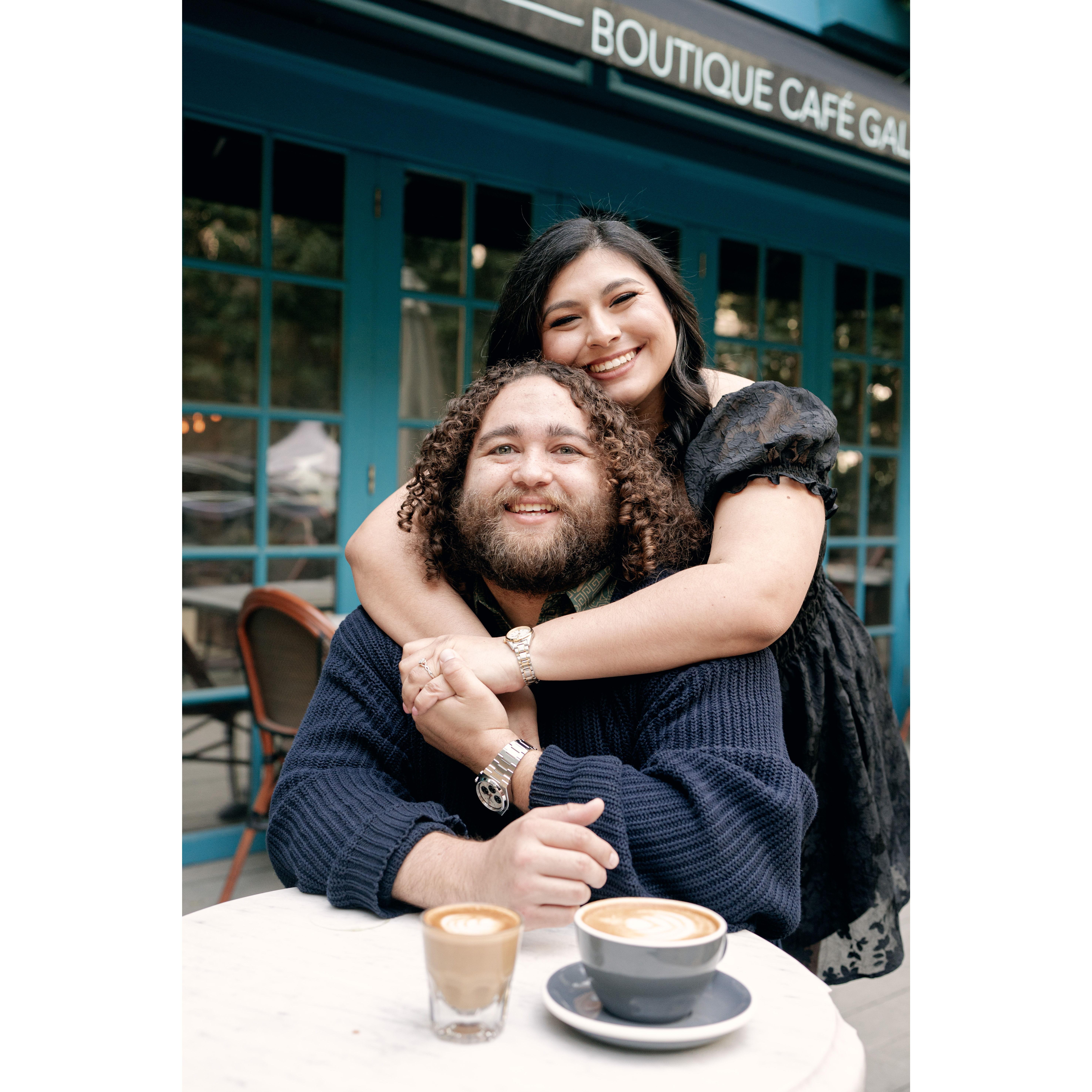 During the first year of dating, we spent a lot of time working and studying at coffee shops. Using a cute coffee shop for our engagement shoot was perfect to capture that part of our relationship.