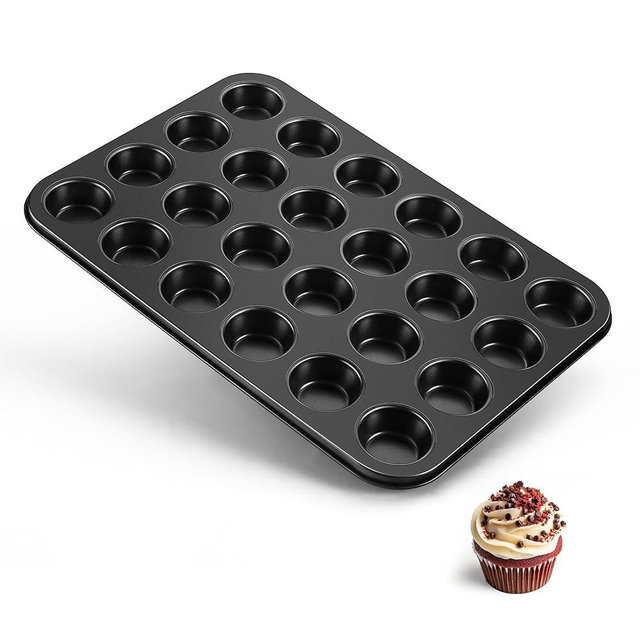 TeamFar Mini Muffin Pan, 24-Cup Non-Stick Carbon Steel Cupcake Tray Tin for Baking, Small Cup Cake Bakeware for Bite-Sized Cheesecake Tart Quiches, Even Baking & Effortless Release & Easy Clean