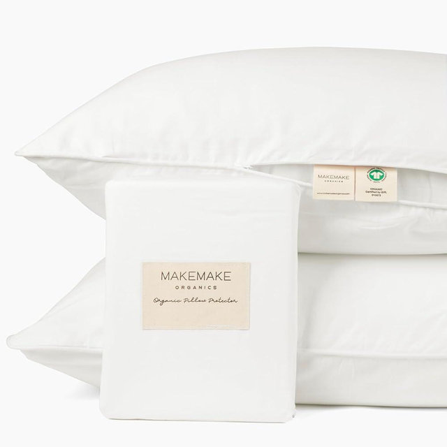 Makemake Organics Organic Cotton Pillow Protector (Set of 2) GOTS Certified Organic Pillow Cases Zippered Natural Pure Breathable Resistant Fits Queen Pillow (20x30, Pearl White)