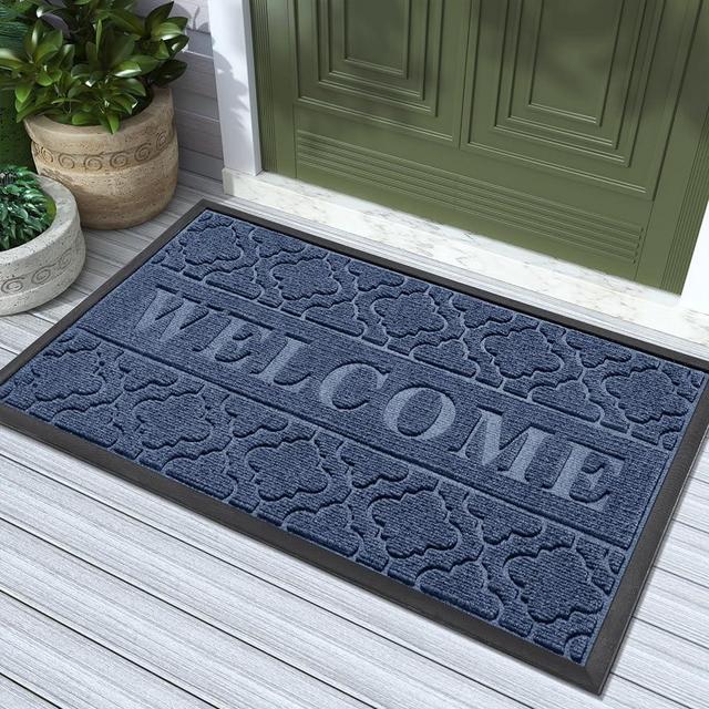 Yimobra Welcome Door Mat, Heavy Duty Sturdy Front Door Mat for Home Entrance, Garage and Garden Outside Entryway Floor Mat, Non Slip, Fade Resistant, Easy Clean, 36 x 24 Inch, Blue