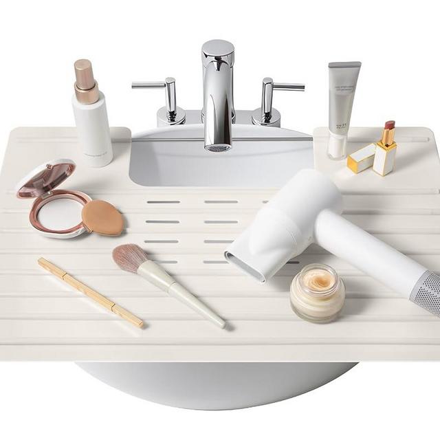 Bathroom Foldable Sink Cover for Counter Space - Sink Topper - Heat Resistant Silicone Mat & Over Sink Makeup Mat - Small Bathroom Space Creation - Bathroom Space Saver Sink Cover for Makeup (Taupe)