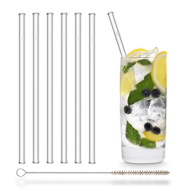 HALM Glass Straws - 6 Reusable Drinking Straws + Plastic-Free Cleaning Brush - Made in Germany - Dishwasher Safe - 20 cm (8 in) x 0.9 cm - Straight - Perfect for Smoothies, Cocktails