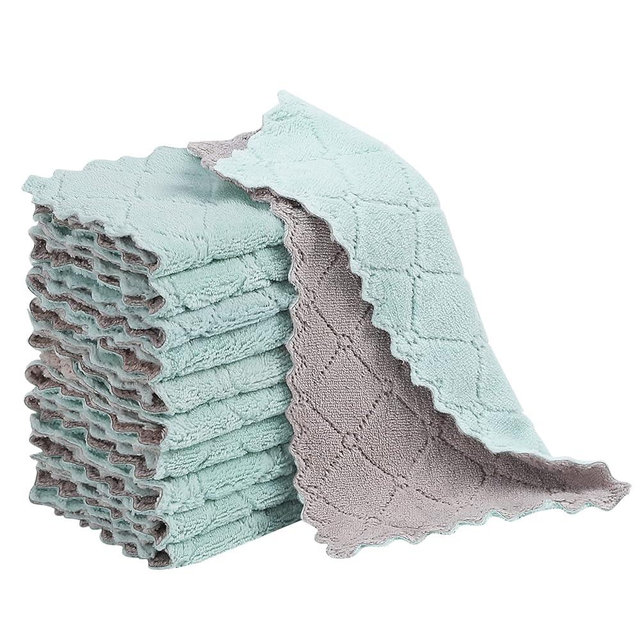 GADIEDIE 10 Pack Kitchen Dish Cloths Dish Towels,Super Absorbent Coral Fleece Cloth,Premium Dishcloths,Nonstick Oil Washable Fast Drying Dish Rags,Reusable Cloth forTable Chair Dish Glass