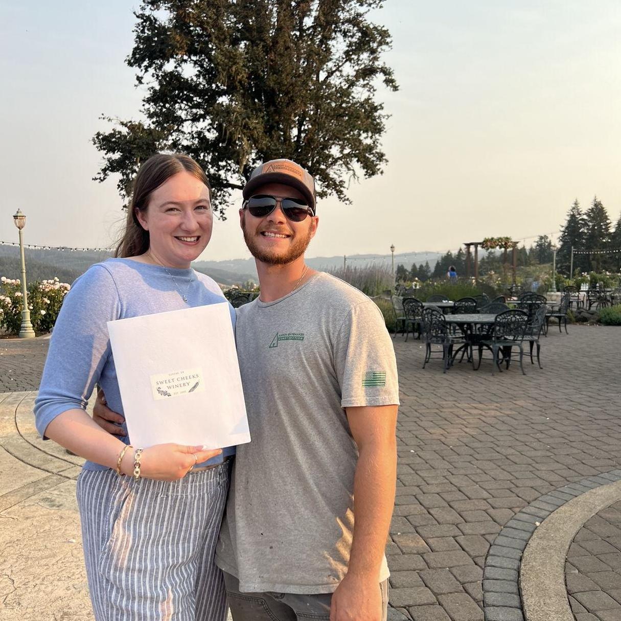 Taking a photo once we realized Sweet Cheeks is where we would be saying "I Do"