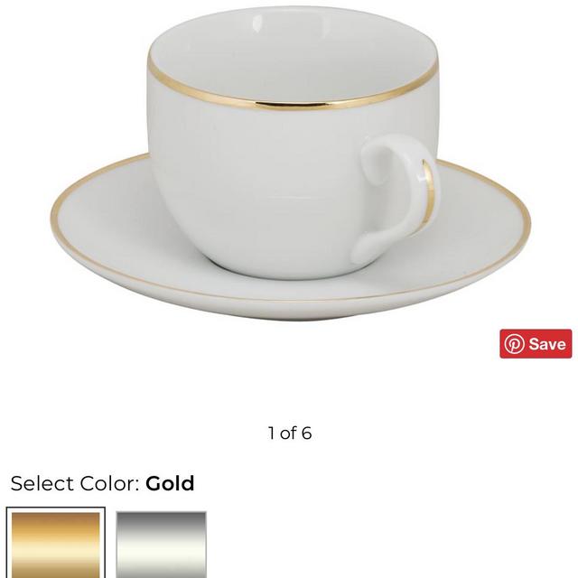 Metallic Rim Coupe Porcelain Espresso Cup & Saucer - Set Of 6