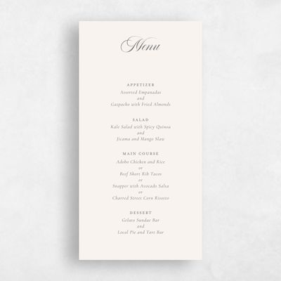 Smoke, Grey Wedding Menu - Loxley