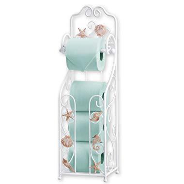 Collections Etc Shell Toilet Paper Holder and Stand with Scrolling Deisng- Bathroom Décor