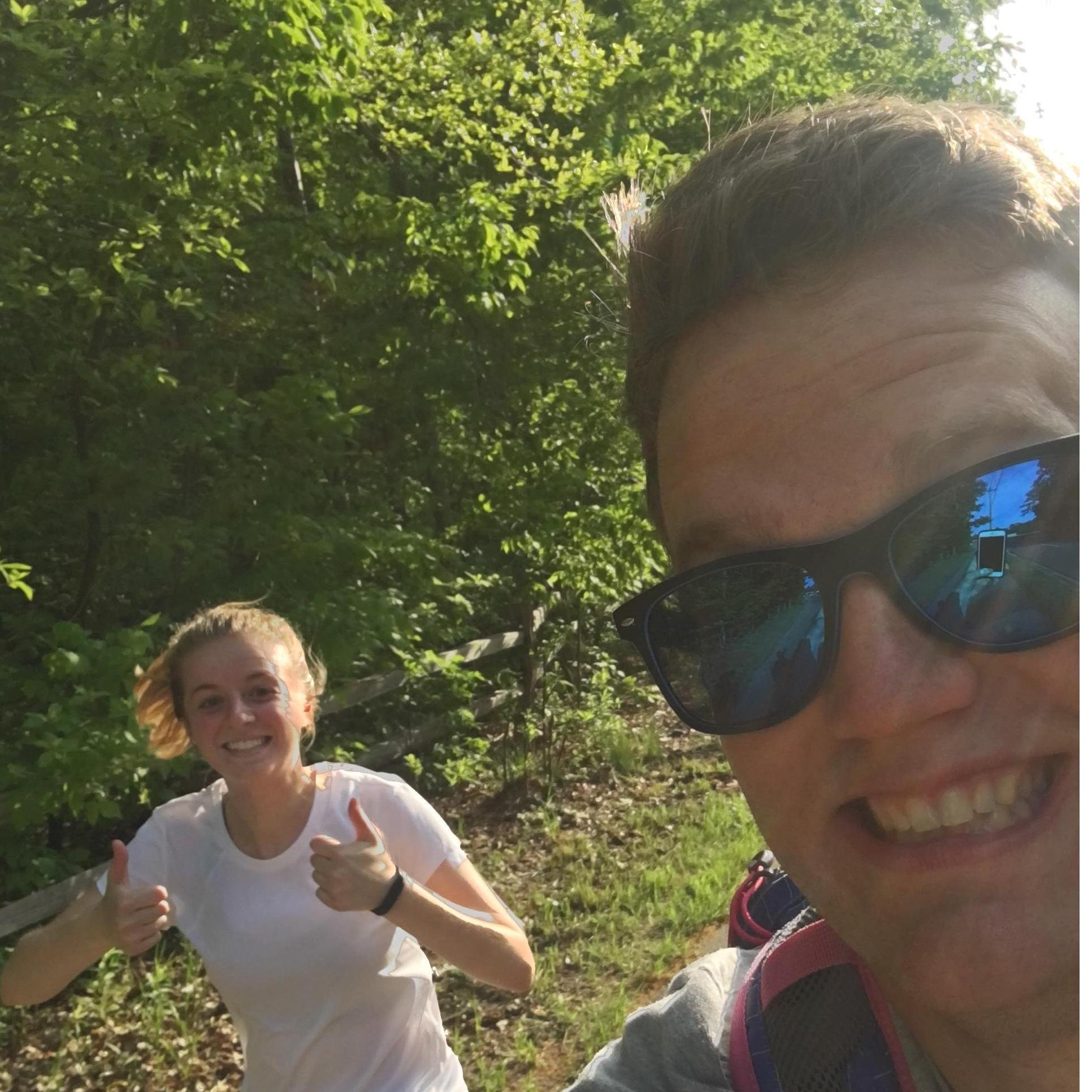 Sam "helped" me train for one of my marathons by biking alongside me while I ran.