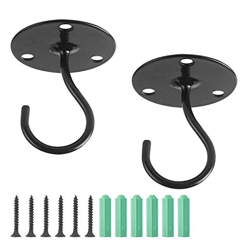 Ceiling Hooks for Hanging Plants - Metal Plant Bracket Iron Wall Mount Lanterns Hangers for Hanging Bird Feeders, Lanterns, Wind Chimes, Planters, Outdoor Decoration Hooks（2pack） (Black)