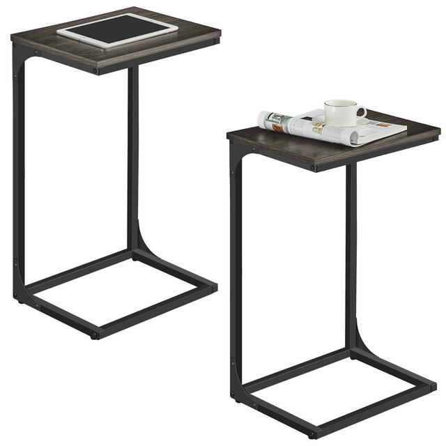 VASAGLE C-Shaped End Table, Set of 2, Side Table for Sofa, Small TV Tray Table for Living Room, Bedroom, Ebonized Oak Finish and Black
