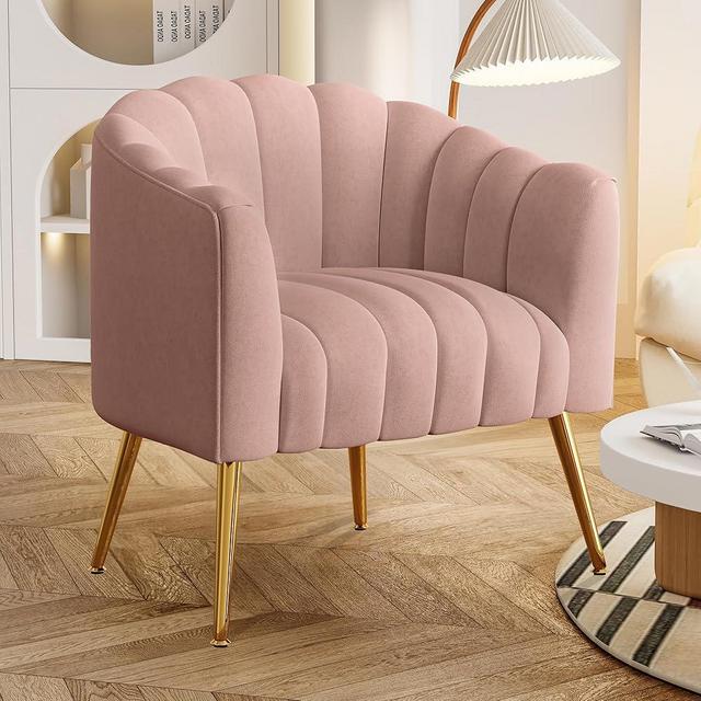 Dewhut Oversized Pumpkin Couch Accent Chair, Modern Comfy Velvet Upholstered Barrel Chairs, Luxury Single Sofa Armchair for Living Room, Waiting Room, Office and Vanity, (Pink)