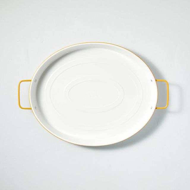 Large Enamel-Coated Oval Serve Tray with Handles Cream/Gold - Hearth & Hand™ with Magnolia