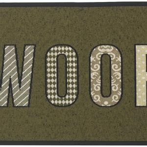 Pet Rageous Designed Tapestry Placemat for Pet Feeding Station, 13-Inch by 19-Inch, WOOF, Olive/Black