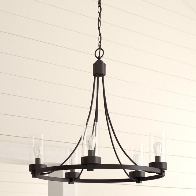 Devoe 5 - Light Shaded Wagon Wheel Chandelier
