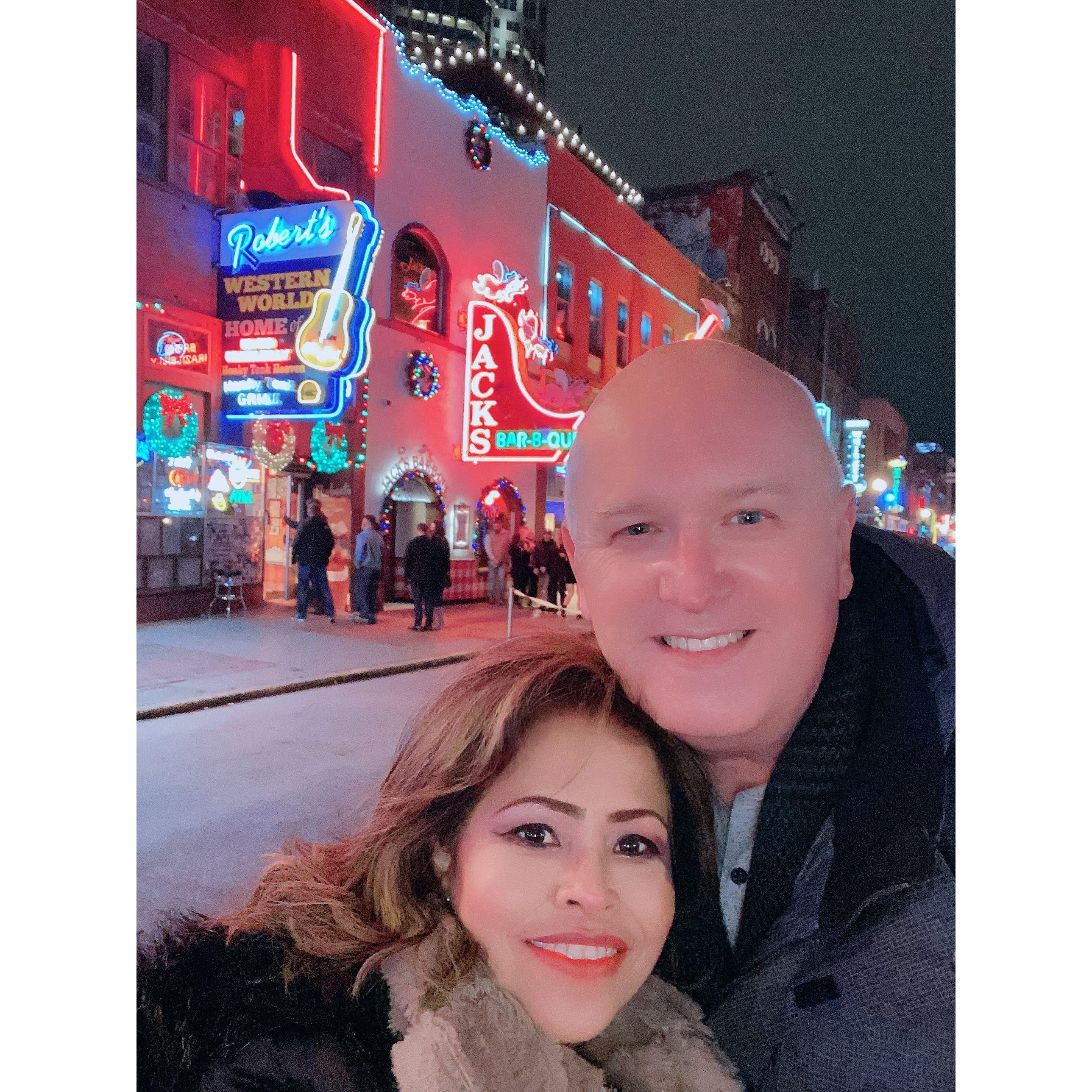 Downtown Nashville, it was empty because of COVID, we had a great time.