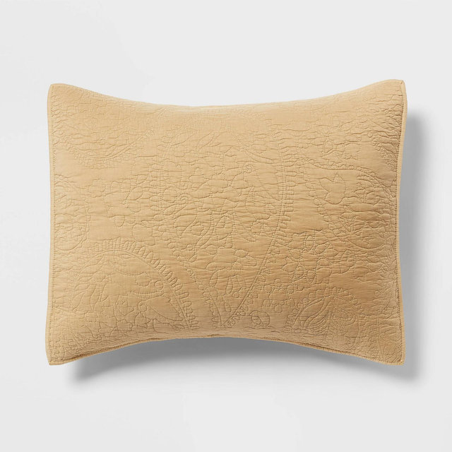 Standard Garment Washed Paisley Stitch Quilt Sham Wheat - Threshold™: OEKO-TEX Certified, Microfiber, No Flange