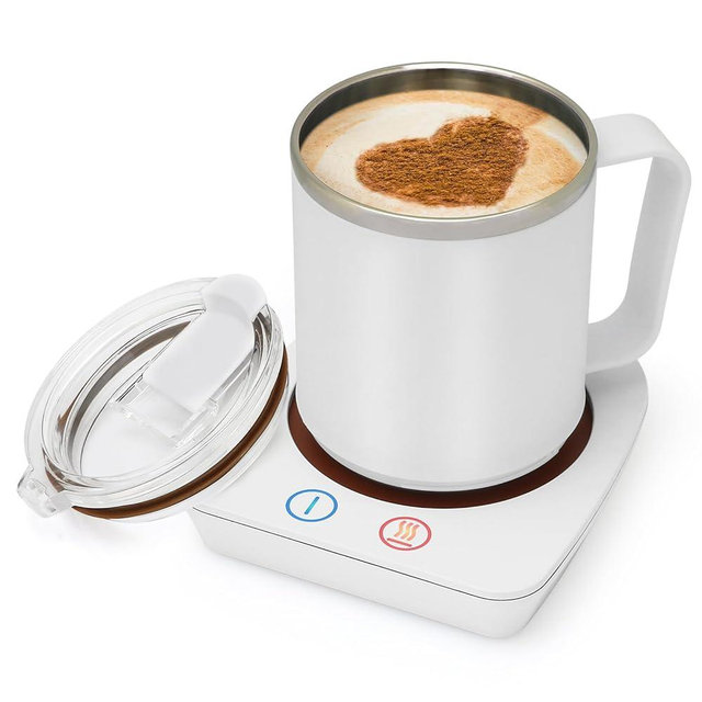 VOBAGA Coffee Warmer & Mug Warmer for Home Office Home Desk Use, Electric Cup Beverage Warmer with 3 Temperature Settings for Tea, Water, Cocoa with Auto Shut Off After 4 Hours (White Warmer Set)