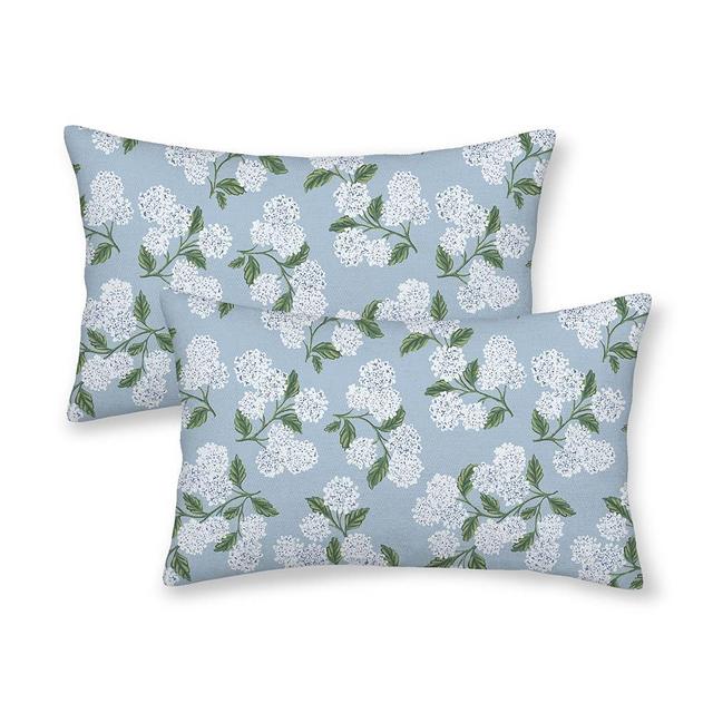 DAFENA Light Blue Pillow Covers 12x20 Inch 2 Pcs Blue Green Hydrangea Flower Decor Throw Pillows Vintage Floral Seasonal Spring Summer Outdoor Decoration Pillowcase Linen Cushion Cover for Couch Sofa
