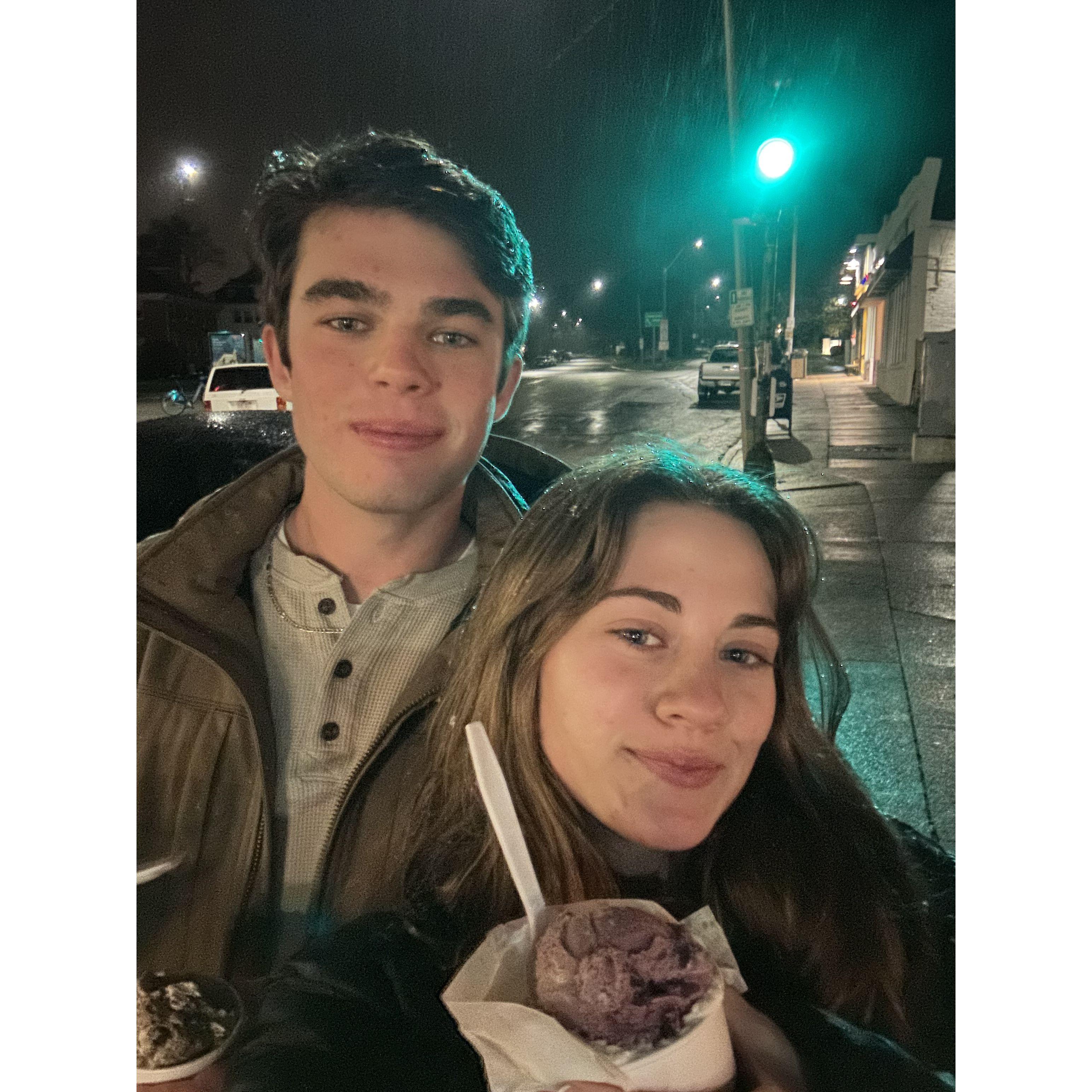 Late-night ice cream in the snow!
