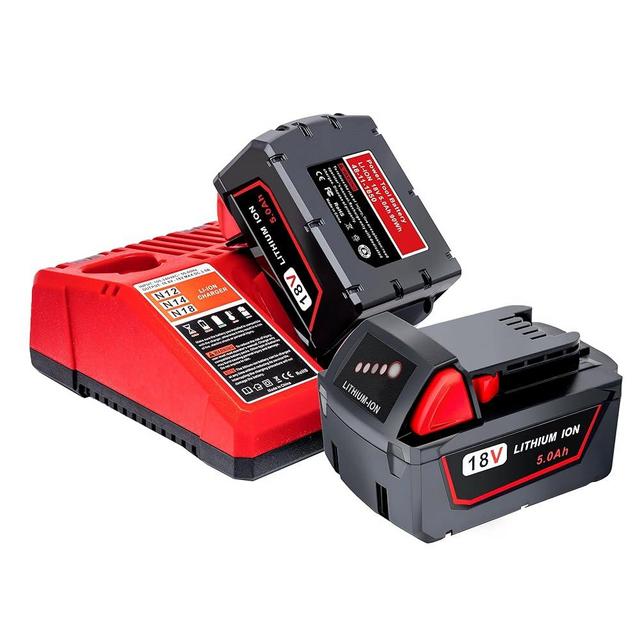 2 Pack Replace for Milwaukee M18 Battery 5.0ah and Charger Combo,Compatible with Milwaukee M18 Cordless Power Tools 18V Lithium Battery 48-11-1850 48-11-1840 48-11-1860