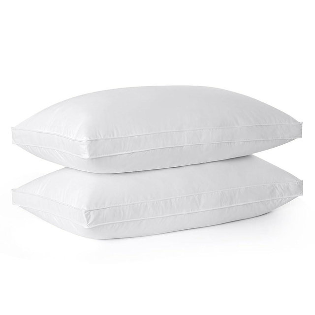 Goose Feathers and Down Pillows, Pillows Queen Size Set of 2, Cotton Cover,Gusseted Hotel Collection Bed Pillow for Back, Stomach or Side Sleepers