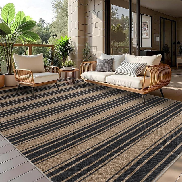 Striped Easy Jute Rug 5x7 Outdoor Patio Rug Washable Area Rugs for Living Room Bedroom Non Slip Neutral Farmhouse Indoor Outdoor Carpet for Backyard Patio Office