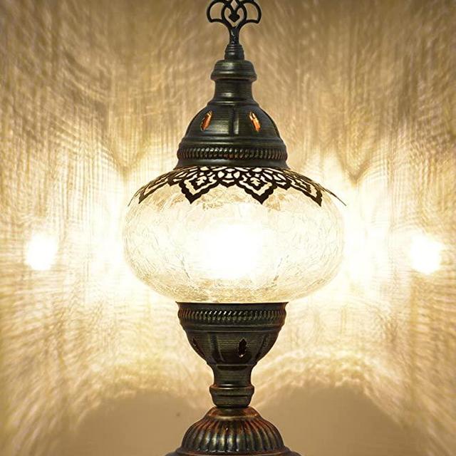 mozaist Turkish Lamp, Mosaic Table Lamp, Antique Moroccan Decorative Glass Bohemian Vintage Lamp Shade, Small Desk Tiffany Bedside Stained Glass Lamp with US Plug and E12 Socket