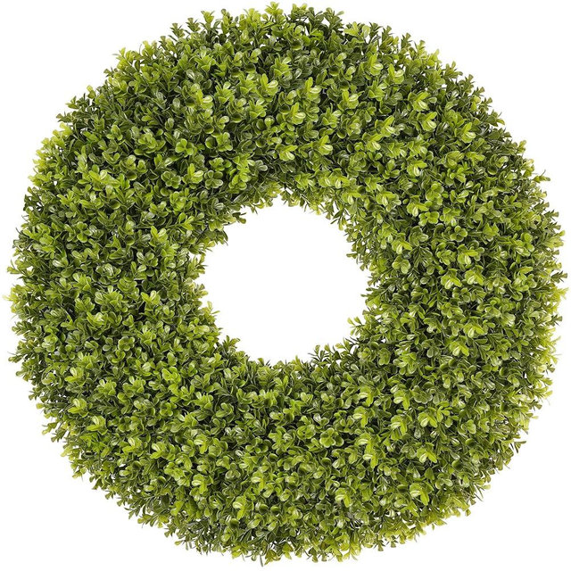 DDHS 24''Boxwood Wreaths for Front Door，Artificial Spring Wreaths for Farmhouse Wedding Green Year Round Indoor Outdoor for Fall Summer Christmas Wreath Home Decorations-Green