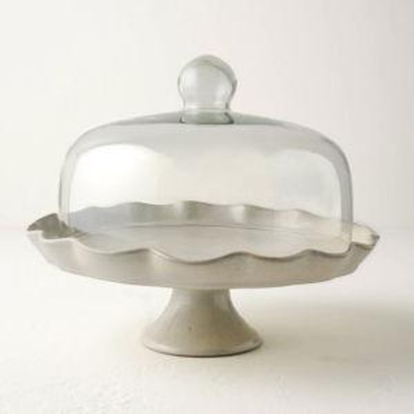 French Grey Ruffle Cake Stand with Dome