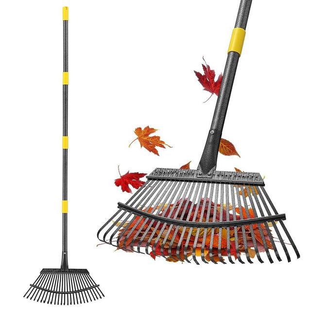Rake, Gardening Rakes for Leaves Lawns Heavy Duty, 79 in Leaf Rake with 25 Clog-Free Tines, 18.5” Wide Large Rake Head, Metal Garden Tools for Yard Quick Cleanup Garss, Debris, Detachable for Camping