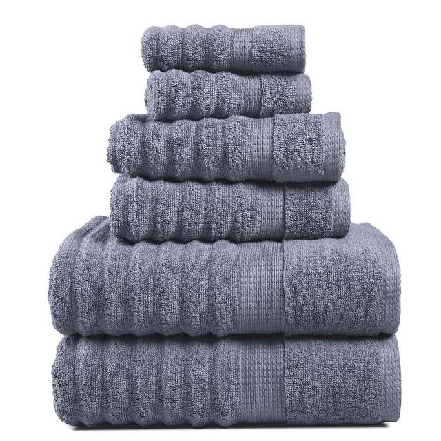 LANE LINEN Luxury Ribbed Bath Towels - 100% Cotton Towels for Bathroom, Zero Twist, Textured Shower Towel, Absorbent, Quick Dry, 2 Bath Towels, 2 Hand Towels, 2 Wash Cloths (6 Piece Set) - Cool Grey