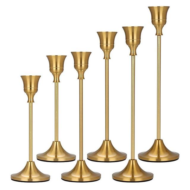 Hatway Brass Candle Holders Set of 6 for Taper Candles Holders Candle Holders Decorative Candlestick Holder for Home Decor, Wedding, Dinning, Party, Anniversary (6，Brass)