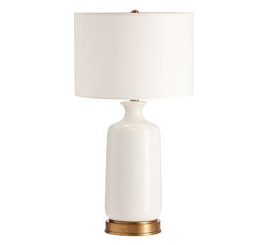 Emilie Column Bedside Lamp with USB Base, Ivory