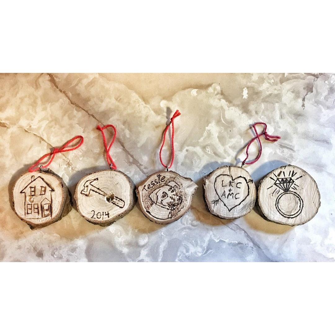 Each year we carve an ornament for our xmas tree, the year we became engaged, this is how we announced to our friends/family!