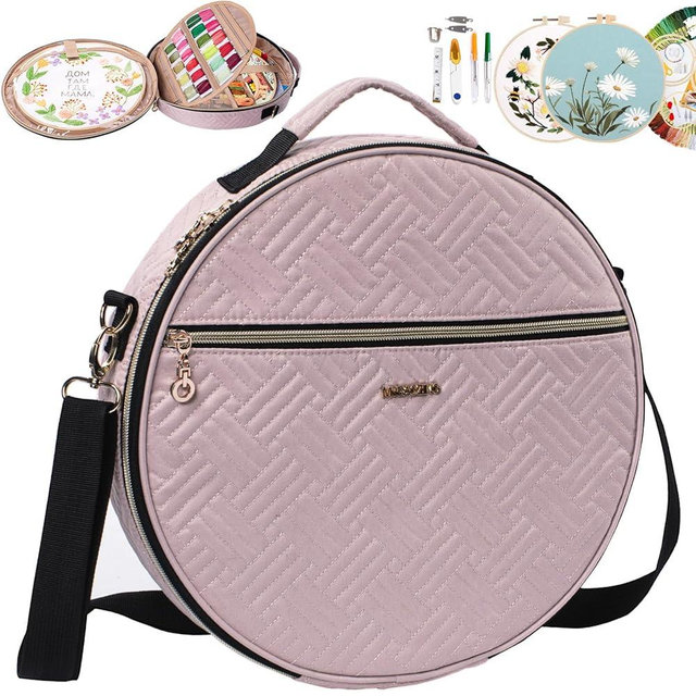 MYBAGZING | Round Embroidery Bag(Empty) - Embroidery Storage Bag -Cross Stitch Supplies Organizer with Multiple Pockets for Embroidery Kits, Cross Stitch Suppliers, Embroidery Floss (Bag Only)