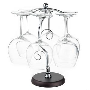 Artistic Elegant 6 Hook Silver Chrome Tone Metal Wine Glass Holder Stand Stemware Rack Air Drying System Tree Display