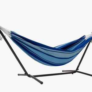 Cotton Hammock with Space Saving Steel Stand and Carry Bag - Blue, Black
