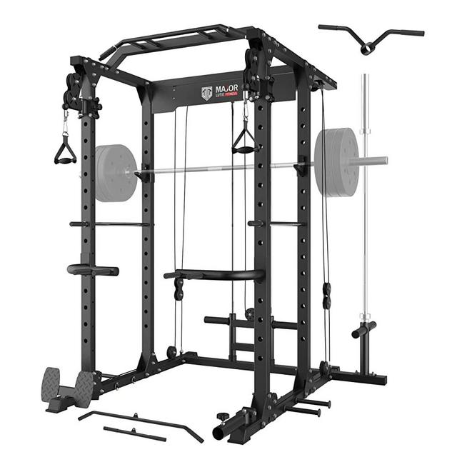 MAJOR LUTIE Power Cage, PLM03 1400 lbs Multi-Function Power Rack with Adjustable Cable Crossover System and More Training Attachment