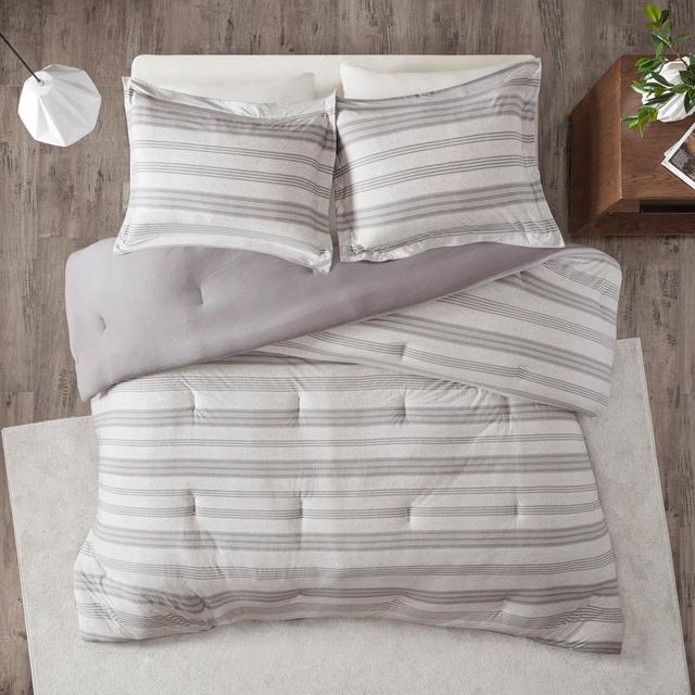 3pc King/Cal King Mason Stripe Print Knit Comforter Set Gray