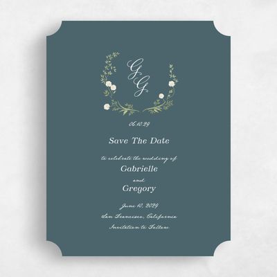 Blue Ticket Wedding Save the Date - Margot Portrait