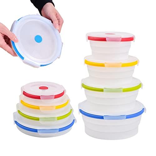 Ecoberi Collapsible Food Storage Containers, Food Grade Silicone, BPA Free, Airtight Snap-Top Lids, Microwave, Freezer, Dishwasher Safe, Set of 4 Round