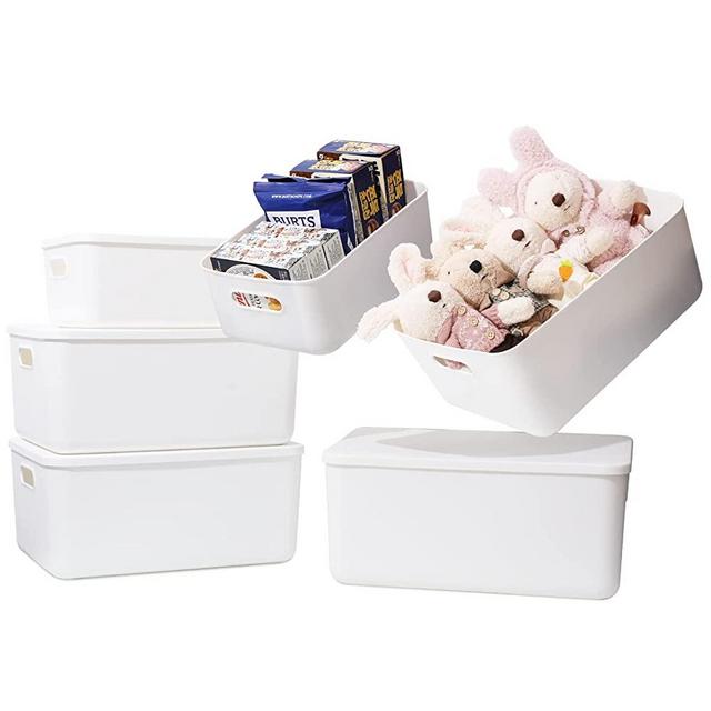 Yishyfier Plastic Storage Baskets Bins Boxes With Lids,Organizing Container White Storage Organizer Bins For Shelves Drawers Desktop Playroom Classroom Office,6-Pack(4M+2S)