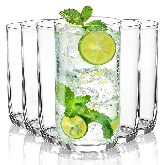 HOMQUEN 14oz Highball Glasses, 6pcs Drinking Glasses, PET Clear Plastic Water Glasses, Beer Glasses, Iced Coffee Glasses, Ideal for Cocktail, Whiskey, Soda, Tea, Water, Gift