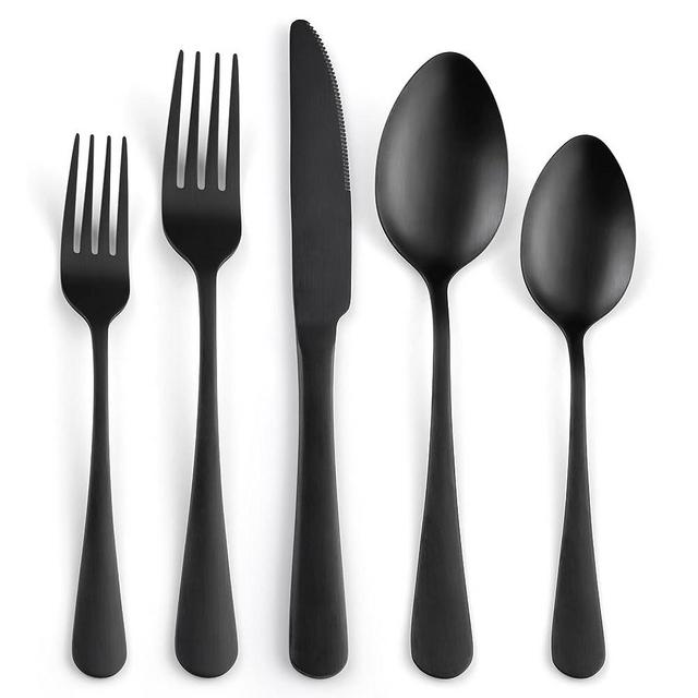 Matte Silverware Set for 8,SANLUNS 40-Piece Satin Finish Black Flatware Set,Stainless Steel Eating Dish Cutlery For 8,Dinner Knifes Forks Spoons,Satin,Utensils Tableware for Kitchens Dishwasher Safe