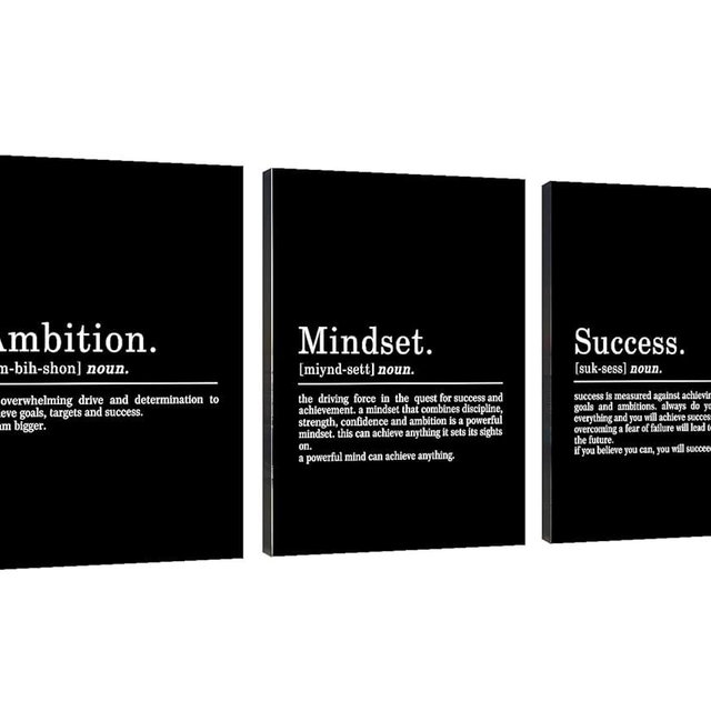 Inspirational Canvas Painting Wall Art -EPHANY ART,Mindset Quotes Prints, Success Framed Entrepreneur Poster Positive Quotes Wall Poster for Home Office Workplace (M-3pcs,12x16inchx3pcs)