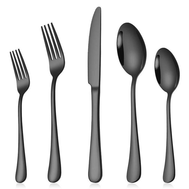 Aisoso Black Silverware Set, 20-Piece Flatware Set Stainless Steel Cutlery Kitchen Utensil Set Tableware Service for 4