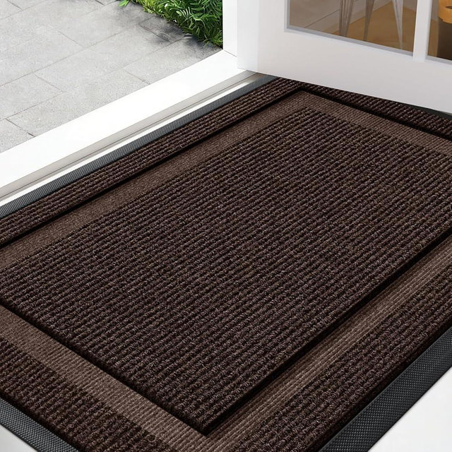 Front Door Mat Outside Entrance Indoor Doormat, 32" x 20" Outdoor Mats for Patio Waterproof, Outdoor Door Mats for Outside Entry, Indoor Rugs for Entryway, Sturdy Natural Rubber Entry Mat, Brown