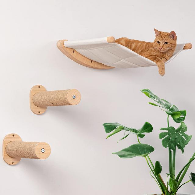 7 Ruby Road Cat Hammock Wall Mounted Cat Shelf with Two Steps - Cat Wall Shelves and Perches for Sleeping, Playing, Climbing, and Lounging - Modern Cat Bed Furniture for Large Cats or Kitty