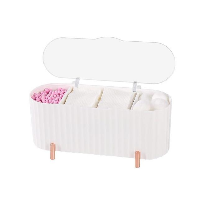 Tonxus Qtips Holder, 3 Grids Separate Cotton Swabs Dispenser, Cotton Ball Storage Box, Bathroom Cotton Pads Jar, Cotton Swab Organizer Container, White
